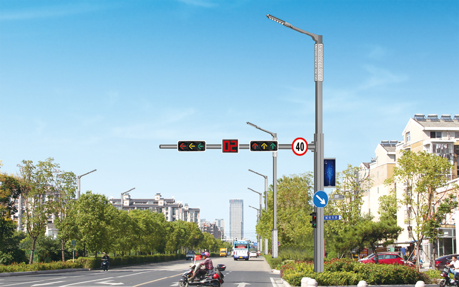 Intelligent traffic signal pole installed at urban road intersection Intelligent traffic signal pole installed at urban road intersection