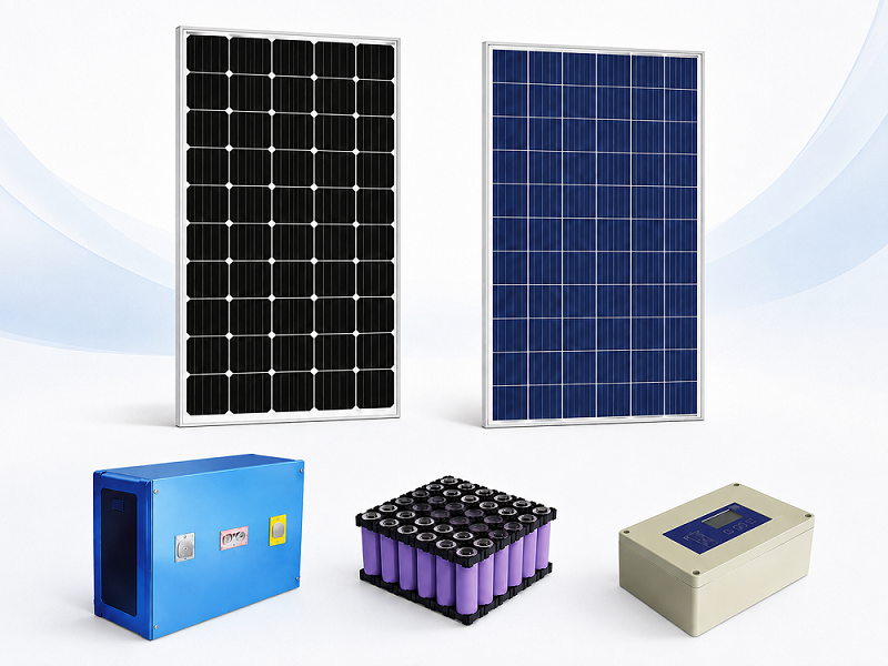 Solar panels, MPPT controller and battery components for solar LED street lights Solar panels, MPPT controller and battery components for solar LED street lights
