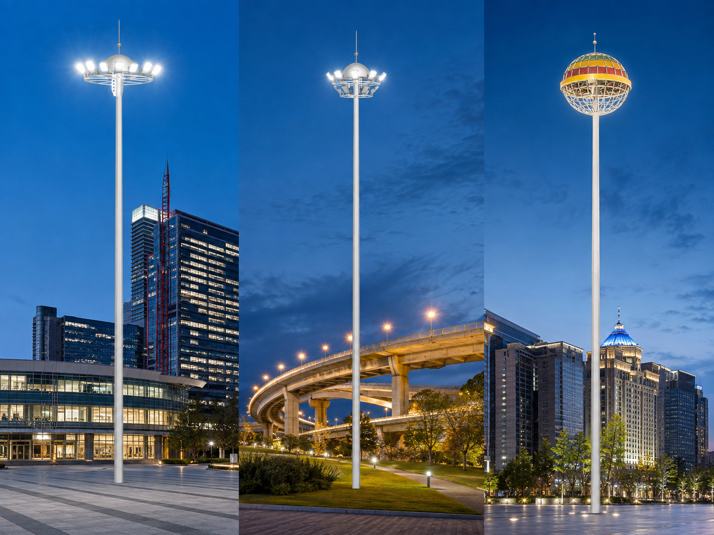 Circular and decorative LED high mast light configurations Circular and decorative LED high mast light configurations