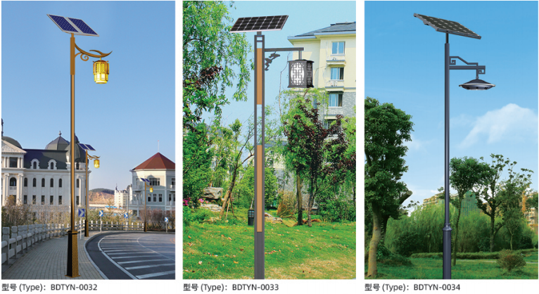 Landscape solar street light series with decorative pole designs Landscape solar street light series with decorative pole designs