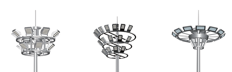 Liftable LED floodlight platform on dual lift high mast light Liftable LED floodlight platform on dual lift high mast light