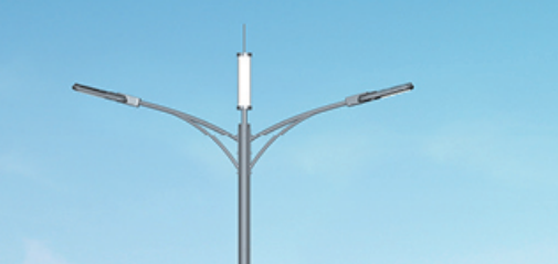 Symmetrical dual arm LED lighting on smart traffic pole Symmetrical dual arm LED lighting on smart traffic pole