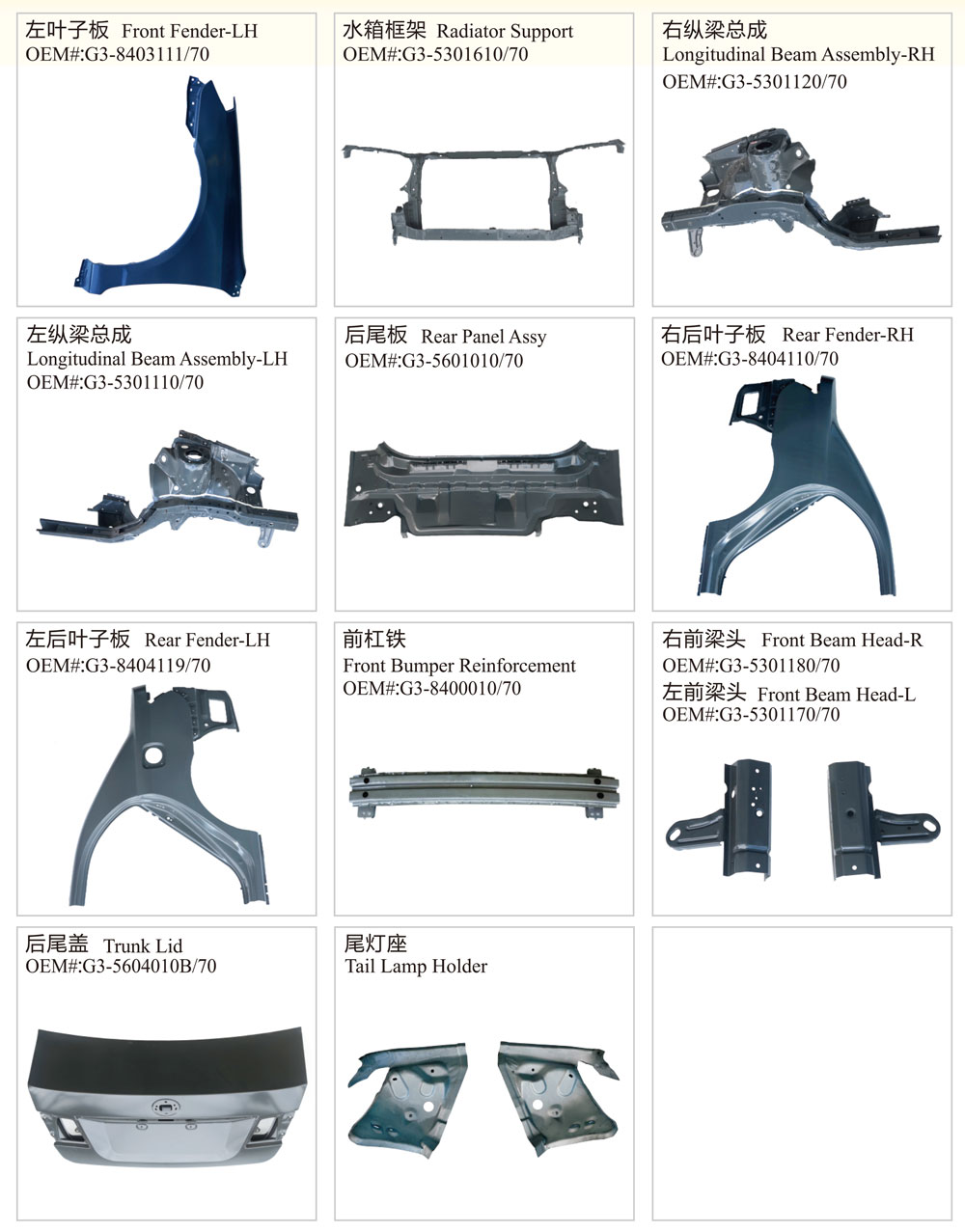 Auto Body Parts for Byd G3
