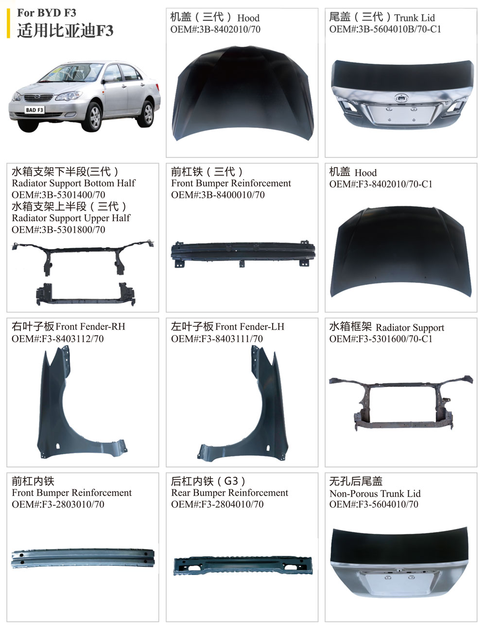 Auto Body Parts for Byd F3