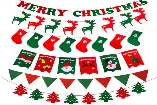 Dekorasi Pesta Dalaman Krismas Merasa Banner Garland