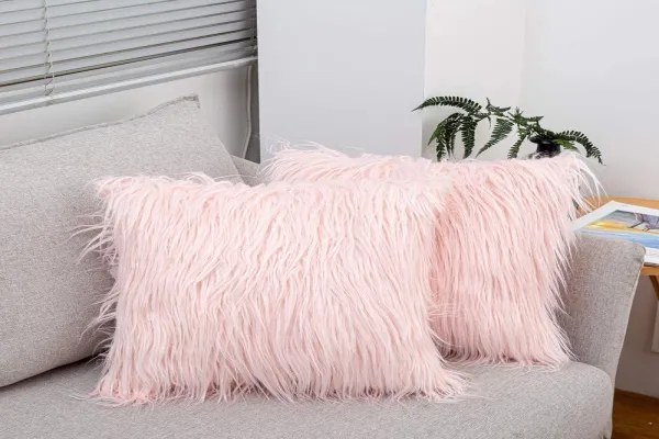 Gray Covers Decorative Heart Shaped Faux Wool Fur Cushion Cover Decoration Pillow