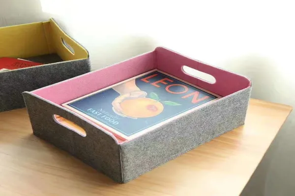High quality desktop storage Small felt storage box with handles Made in China