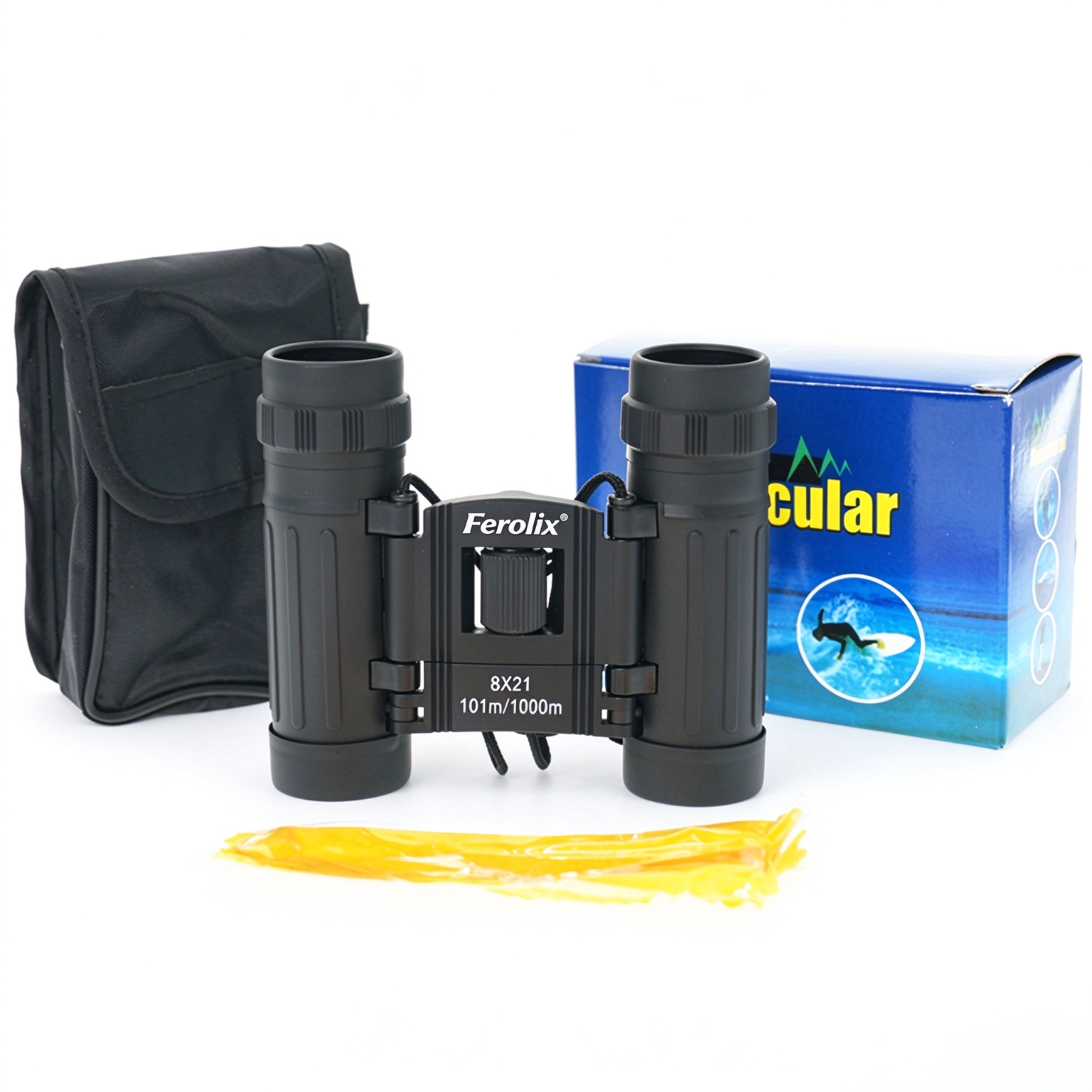 erolix L301-0821 8x21 compact pocket roof prism binocular front view white background erolix L301-0821 8x21 compact pocket roof prism binocular front view white background