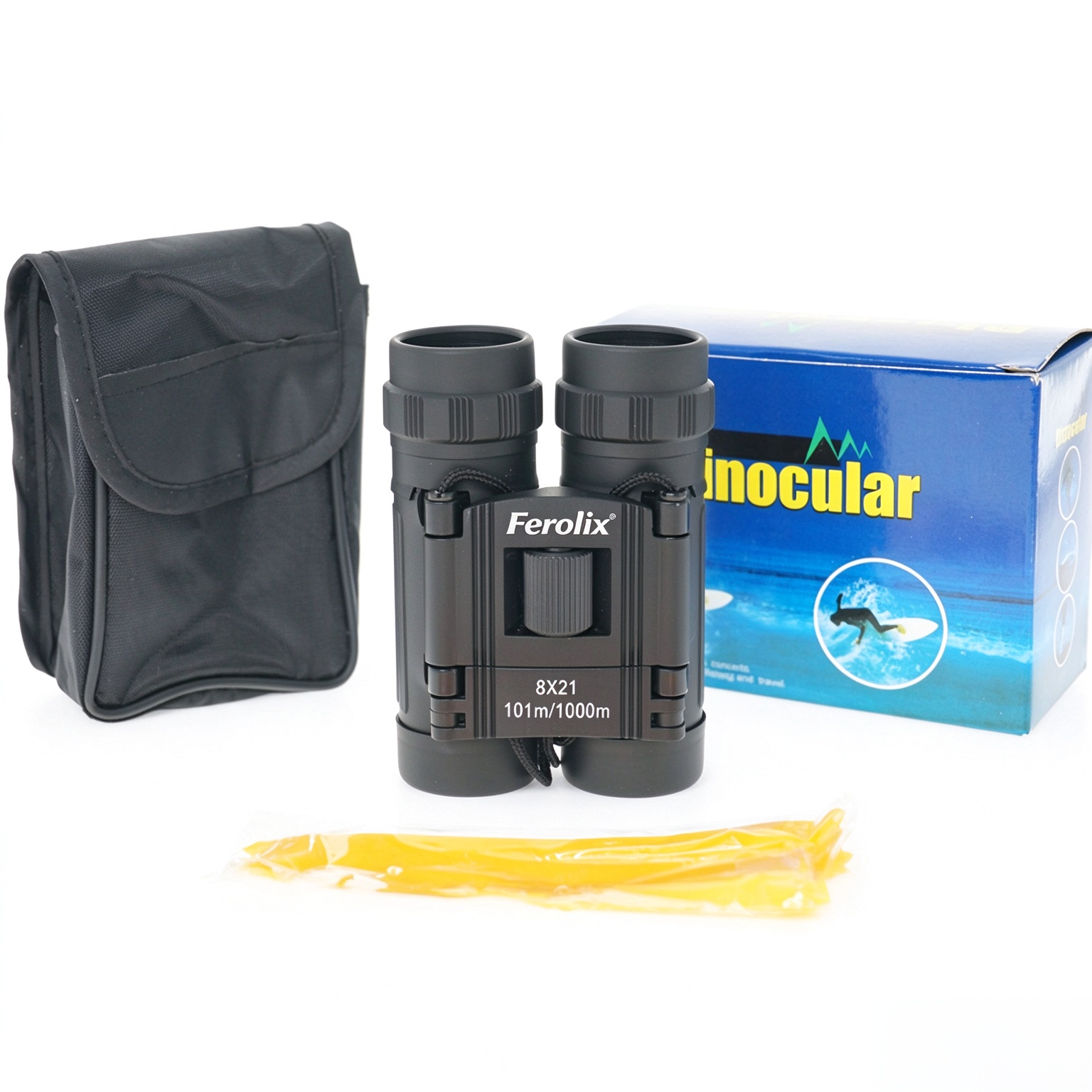 erolix L301-0821 8x21 compact pocket roof prism binocular front view white background erolix L301-0821 8x21 compact pocket roof prism binocular front view white background