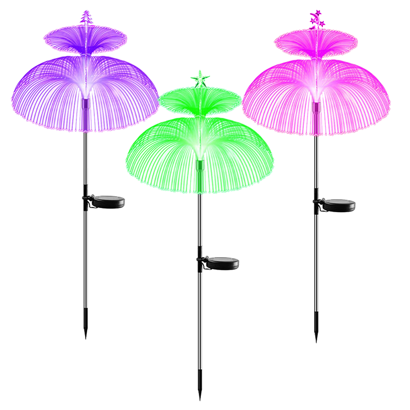 Solar multiple double-layer optical fiber jellyfish lamps