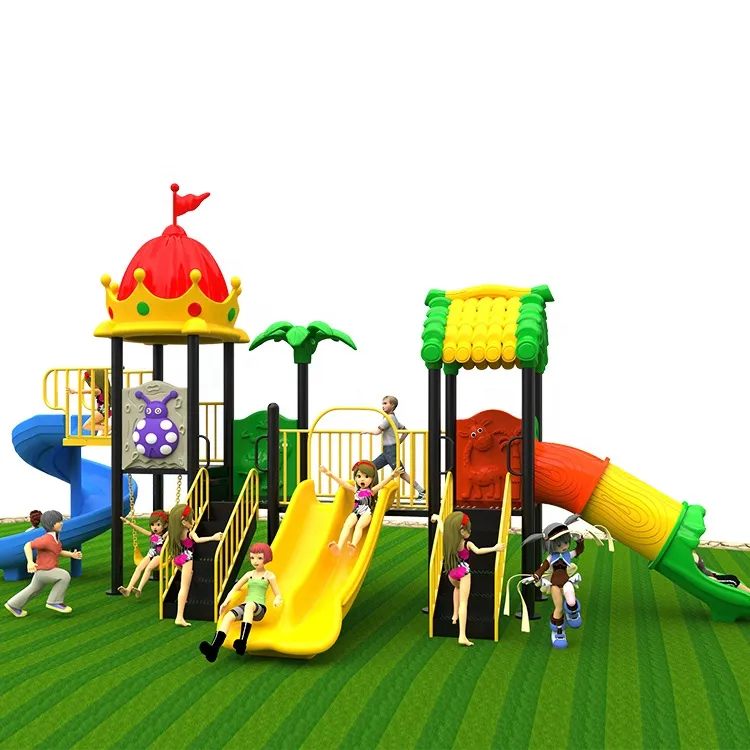 New Design Outdoor Children Playground Plastic Slide Set with Fitness Equipment Amusement Park Equipment Kids