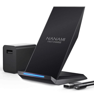 M220AC Black  Fast Wireless Charger, NANAMI Qi Certified Wireless Charging Stand [with QC3.0 Adapter] Compatible iPhone 11/11 Pro/11 Pro Max/XR/XS Max/XS/X/8/8 Plus,10W for Samsung Galaxy S10+/S9/S8/S7/Note 10/9/8