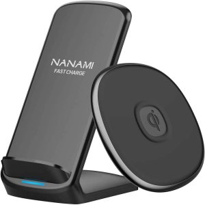 A800+U7 NANAMI Fast Wireless Charger[2 Pack], Qi-Certified 15W Max Charging Stand Pad Bundle, Compatible iPhone 14/13/12/SE 2020/11 Pro/XS/XR/X, Samsung Galaxy S22/S21/S20/S10/S9/S8/Note 20/10/9, AirPods Pro