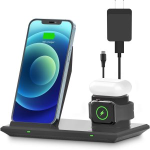 HM003 Wireless Charger - NANAMI 3 in 1 Fast Wireless Charging Station for Apple Watch Series 5/4/3/2/1,AirPods Pro 2,iPhone 14/13/12/11/SE 2020/XS/XR/X,Galaxy S22/S21/S20/S10/S9/Note 20(with 18W Adapter)