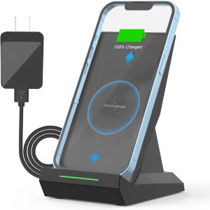 FC220 NANAMI Fast Wireless Charger - Smart Auto-Aiming Qi-Certified Wireless Charging Stand with 18W QC3.0 Adapter USB Phone Charger for iPhone 14/13/12/XS/8, Compatible Samsung Galaxy S22/S21/S20/Note 20