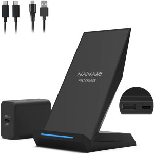 M240 black NANAMI 30W Max Wireless Charger, Qi Certified Fast Charging Stand With USB-A Port, Compatible iPhone 14/13/12/11 Pro/XS Max/XR/8, Galaxy S22/S21/S20/S10/S9, Note 20/10/9(with PD Adapter Phone Charger)