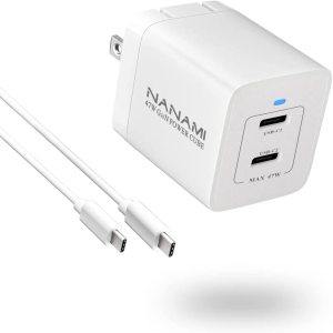 45W  white USB C Charger - Nanami Dual Port Fast Wall Charger Foldable Plug Type C Charging Block GaN III Phone Charger Power Adapter for Apple iPhone 14/13/12/Pro/Mini, iPad,MacBook, Samsung Galaxy S22/S21