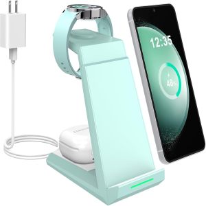 HM006G-Wireless Charger for Samsung Charging Station - NANAMI 3 in 1 Android Phone Trio Multiple Devices Charger for Samsung Galaxy S26 S25 S24 S23 S22 Serial/Z Flip 7/Fold 7/Buds, Galaxy Watch 6/5 Pro/4