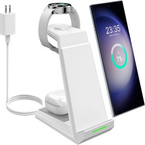 HM006W-Wireless Charging Station for Samsung - NANAMI 3 in 1 Wireless Charger for Multiple Devices, Fast Charger Stand for Galaxy S25 S24 S23 Ultra S22 S21 Z Flip Fold 4,Watch 6/5/5 Pro/4/3,Galaxy Buds 2 Pro