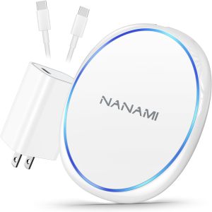 ACU6W-Fast Wireless Charger, NANAMI 7.5W Charging Pad with PD3.0 Adapter USB Phone Charger for iPhone 17/17 Air/16/15/14/13/12/11 Pro, Airpods 2, 10W for Samsung Galaxy S26/S26+/S25/S24/S23/S22/S21/S20