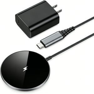 A8SB-NANAMI Magnetic Fast Wireless Charger Pad with 20W PD Adapter,for MagSafe iPhone 17/16/15/14/13/12 Series & AirPods 3/2/Pro 2,Non-Slip Base & Strong Magnetic Alignment for Desk and Office Use(Black)