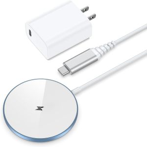A8SBL-NANAMI Magnetic Wireless Charger Pad with 20W PD Adapter,for MagSafe iPhone 17/16/15/14/13/12 Series & AirPods 3/2/Pro/Pro 2,Non-Slip Base & Strong Magnetic Alignment for Desk and Office Use(Blue)