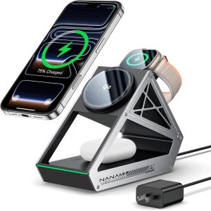 Cyber009-NANAMI Wireless Charging Station for Apple Watch, Qi2 Certified 3 in 1 15W Magnetic Wireless Charger Stand for iPhone 17/17 Air/16/15/14/13/12, AirPods 4/3/Pro/Pro 2, [Certified] Apple Watch Charger