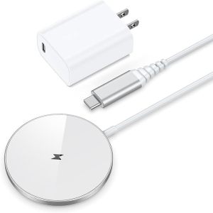 A8SW-NANAMI Magnetic Wireless Charger Pad with 20W PD Adapter,for MagSafe iPhone 17/16/15/14/13/12 Series & AirPods 3/2/Pro/Pro 2,Non-Slip Base & Strong Magnetic Alignment for Desk and Office Use(White)