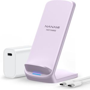 ACA800P-NANAMI Fast Wireless Charger, 10W Max Wireless Charging Stand with PD20W Adapter Charger Compatible for iPhone 17/17 Air/17 Pro/17 Pro Max/16/15/14/13/12,Samsung Galaxy S26/S25/S24/S23/S22/S21/Note 20