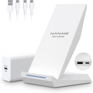 M240W-Fast Wireless Charging Stand, Equipped with PD 30W Adapter, High Speed Universal Charger with Extra USB-A Port Compatible with iPhone 17/16/15/14/13/12/11, for Samsung Galaxy S26/S25/S24/S23/S22