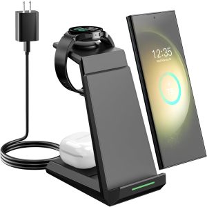 HM006B-Wireless Charger for Samsung - Nanami 3 in 1 Charging Station for Multiple Devices, Fast Charger Stand for Galaxy S26 S25 S24 S23 Ultra S22 Z Flip Fold 7,Galaxy Watch 6/5/5 Pro/4/3, Galaxy Buds 2 Pro