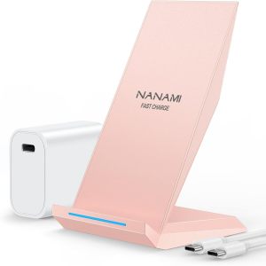 ACM220P-Wireless Charger with USB C Phone Charger, Charging Stand with 20W PD Adapter Compatible with iPhone 17/17 Air/16/15/14/13/12, Phone Charging Dock for Samsung Galaxy S26/S26+/S25/S24/S23/S22/S21
