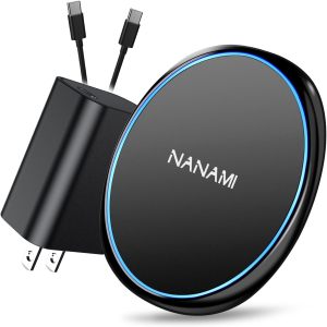 ACU6B-NANAMI Fast Wireless Charger, 7.5W Charging Pad with 20W PD3.0 Adapter USB Charger for iPhone 17/17 Air/17 Pro/17 Pro Max/16/15/14/13/12/Airpods 2, 10W for Samsung S26 S25 S24 S23 S22/Note 20