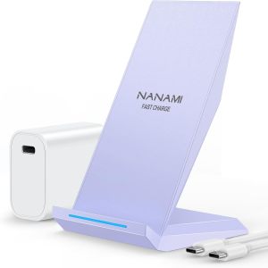 ACM220Pur-NANAMI Wireless Charger with USB C Charger - Fast Wireless Charging Stand Compatible with iPhone 17/16/15/14/13/12, Phone Charger Dock for Samsung Galaxy S26/S26+/S25/S25+/S25 Ultra/S24/S23/S22