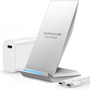 ACM220S-NANAMI Fast Wireless Charger, Charging Stand[with 20W PD Adapter] 7.5W Compatible with iPhone 17/17 Air/16/15/14/13/12, 10W for Samsung Galaxy S26/S26+/S26 Ultra/S25/S25 Ultra/S24/S23/S22/S21/S20