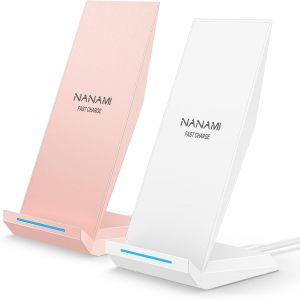 M220P/W-NANAMI Wireless Charger 2 Pack - Fast Wireless Charging Stand for iPhone 17/17 Air/16/16 Plus/16 Pro Max/16 Pro/15/14/13/12, Phone Charger Compatible Samsung Galaxy S26/S25/S24/S23/S22/S21,Pixel 6/5