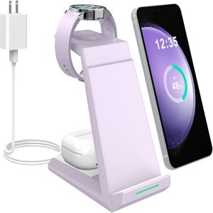 HM006P-Wireless Charger for Samsung - NANAMI 3 in 1 Charging Station for Multiple Devices, Fast Charger Stand Dock for Galaxy S26 S25 S24 S23 Ultra S22 S21 Z Flip Fold,Galaxy Watch 5/5 Pro/4/3,Galaxy Buds Pro