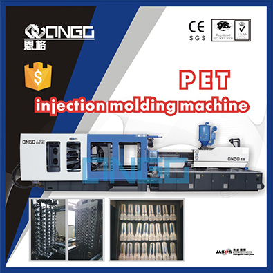 Plastic bottle making machine with injection moulds