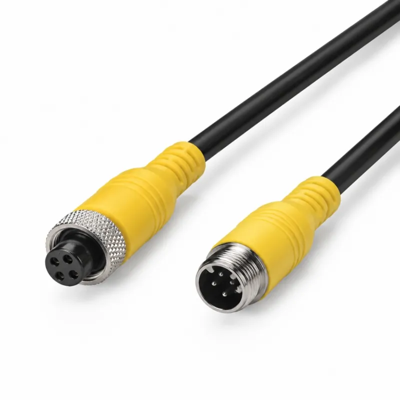 M12 molded cable assembly with yellow PVC jacket and 4-pin D-coded style connector