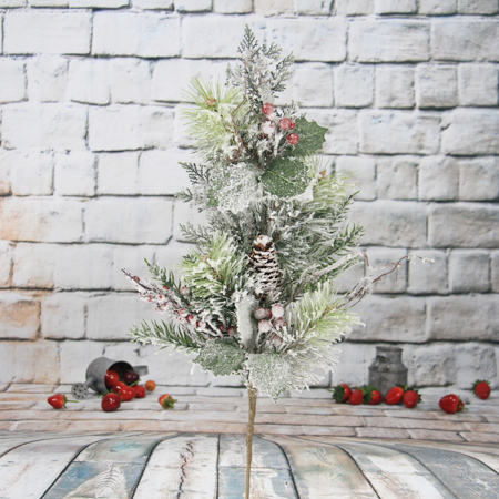 65Cm Künstlicher dekorativer Weihnachtsspray mit Kiefernkegel / Glitter / roter Beere / Schnee