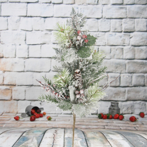 Espray decorativo artificial de la Navidad de los 65Cm con el cono del pino / el brillo / la baya roja / la nieve