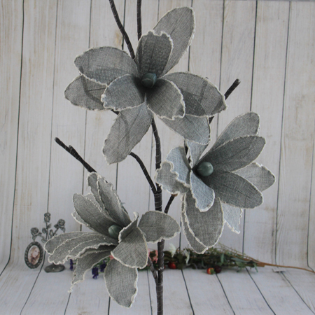 Flor de ramio decorativa artificial de 113Cm, lirio gris con borde de espuma