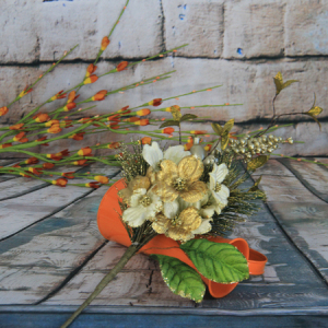 Selección de flor de terciopelo decorativa artificial de 38 cm, madera de perro con frutos de oro y frutas