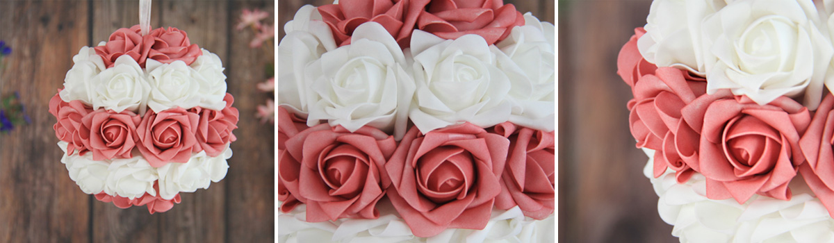 Artificial Decorative Wedding Ball White-Dk.Pink Rose