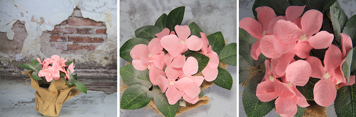 Pot d'hortensia rose / pourpre artificiel / décoratif de 17X8Cm ie pot de couverture de ramie