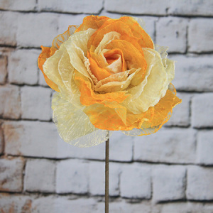 Flor de organza doble artificial / decorativa de 76 cm. Rosa grande