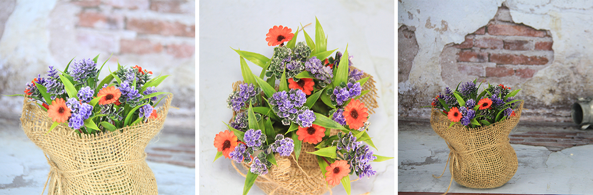 18X10Cm Artificial/Decorative Pot  With Orange Flowers Marguerite,Ramie Cover Pot