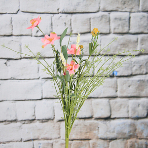 Pavot de fleurs sauvages artificiel / décoratif de 54 cm avec blé et gypsophile