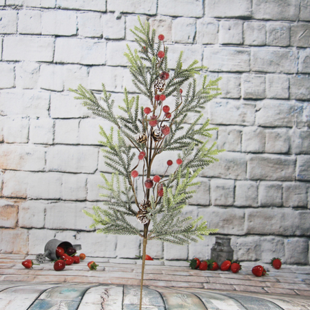 70cm künstliches dekoratives Weihnachtsspray mit Kiefernkegel / Glitter / rote Beere