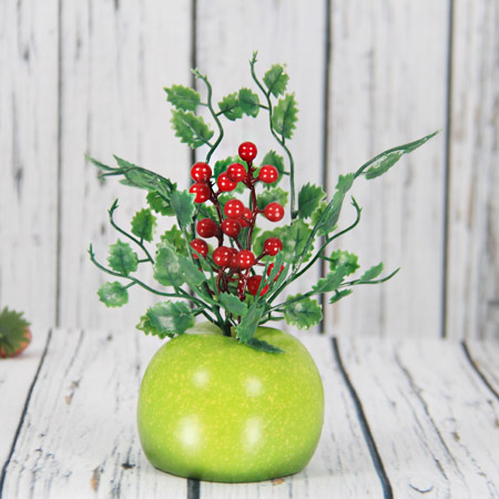 Pot de fruits artificiel / décoratif de 22X9.5Cm avec baie rouge, pot de pomme